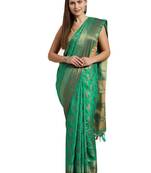 Green woven art silk saree with blouse