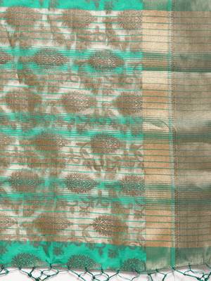 Green woven art silk saree with blouse 4