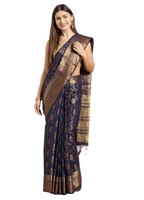 Blue woven art silk saree with blouse 1