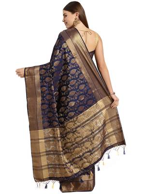 Blue woven art silk saree with blouse 2
