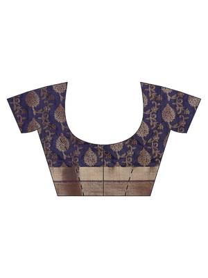 Blue woven art silk saree with blouse 3