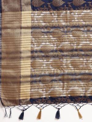 Blue woven art silk saree with blouse 4