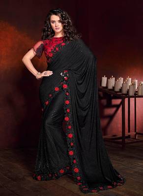 Black embroidered fancy fabric saree with blouse 1