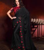 Black embroidered fancy fabric saree with blouse