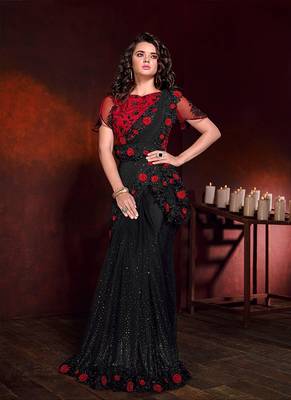 Black embroidered fancy fabric saree with blouse 2