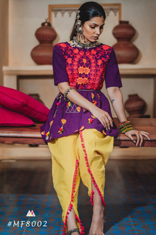  Navy Blue Khadi Embroidered Kedia With One Size Sleeve And Tulip Pants Set 