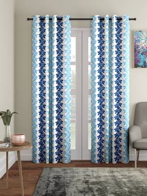 blue Polyester Plain Printed Door Curtains for Bedroom, Kitchen, Kids or Living Room 1