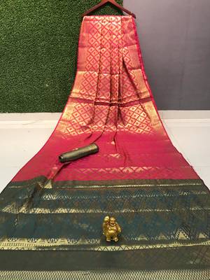 pink Chennai kanjivaram silk Saree With Attached Blouse 1