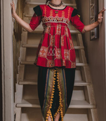 Womens Black  Khadi Embroidered Kedia With One Size Sleeve And Tulip Pants Set 