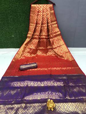orange Chennai kanjivaram silk Saree With Attached Blouse 1