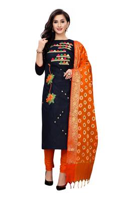 black embroidered unstitched salwar with dupatta 1