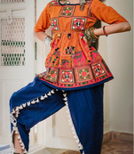 Orange Khadi Embroidered Kedia With One Size Sleeve And Tulip Pants Set 
