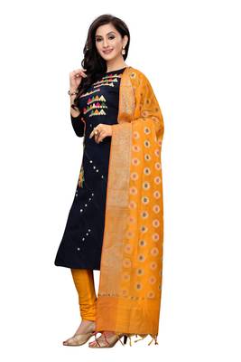 black embroidered unstitched salwar with dupatta 3