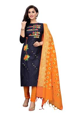 black embroidered unstitched salwar with dupatta 1