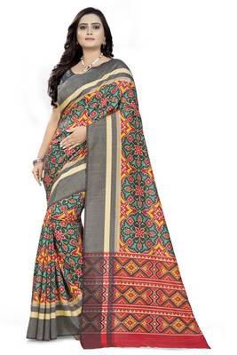 Multicolor Printed Linen Saree With Blouse 1