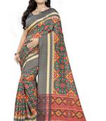 Multicolor Printed Linen Saree With Blouse
