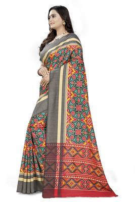 Multicolor Printed Linen Saree With Blouse 2