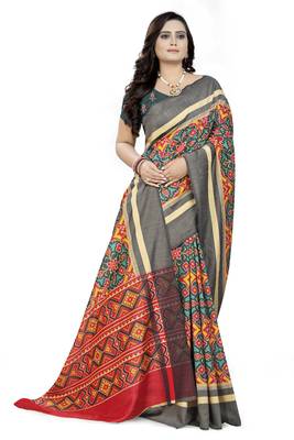 Multicolor Printed Linen Saree With Blouse 3