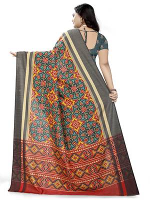 Multicolor Printed Linen Saree With Blouse 4