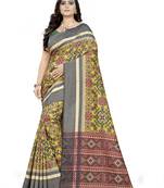 Yellow Printed Linen Saree With Blouse