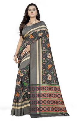 Grey Printed Linen Saree With Blouse 1
