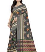 Grey Printed Linen Saree With Blouse