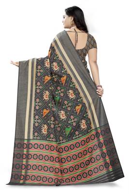Grey Printed Linen Saree With Blouse 4