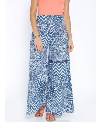 blue printed cotton palazzo 1