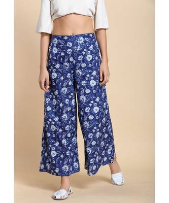 blue printed cotton palazzo 1