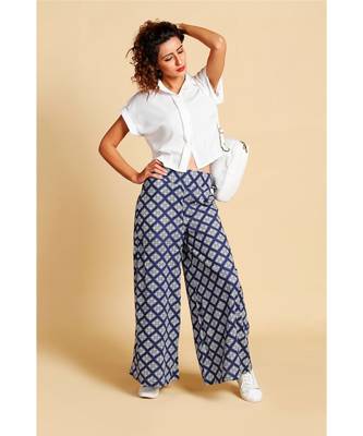 blue printed cotton palazzo 1