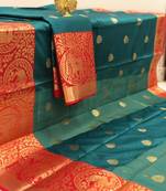 Turquoise Aura Butta Cotton silk Saree With Attached Blouse