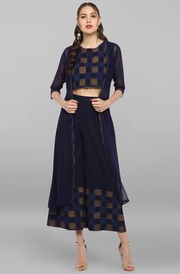 Navy blue printed crepe ethnic kurtis 1
