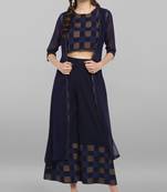 Navy blue printed crepe ethnic kurtis