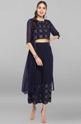 Navy blue printed crepe ethnic kurtis 2