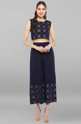 Navy blue printed crepe ethnic kurtis 3