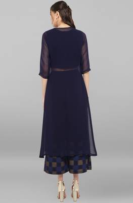 Navy blue printed crepe ethnic kurtis 5