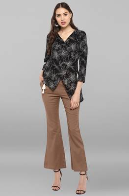 Janasya Women's Black Printed Top With Trouser 1
