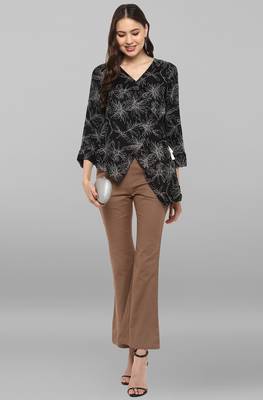 Janasya Women's Black Printed Top With Trouser 2