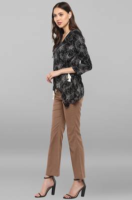 Janasya Women's Black Printed Top With Trouser 3