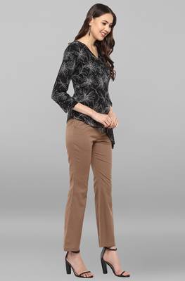 Janasya Women's Black Printed Top With Trouser 4