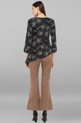 Janasya Women's Black Printed Top With Trouser 5