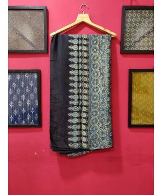 Navy Blue Modal Ajrakh Printed saree 1