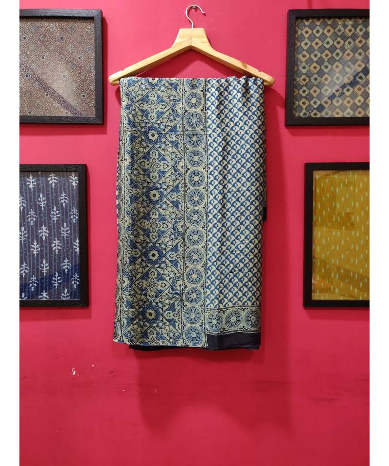 Navy Blue Modal Ajrakh Printed saree
