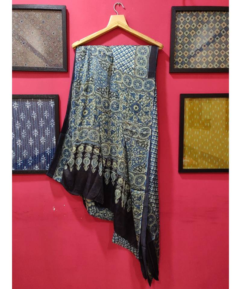 Navy Blue Modal Ajrakh Printed saree