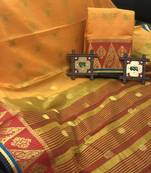 mustard Cotton Butta Pure Cotton silk Saree With Attached Blouse