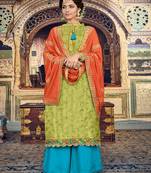 Parrot-green embroidered georgette salwar