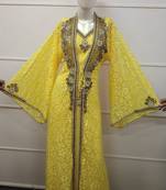  Yellow Zari Work Chiffon Polyester Islamic Party Wear Festive Kaftan