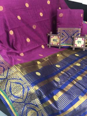 purple Cotton Butta Pure Cotton silk Saree With Attached Blouse 1