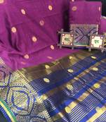 purple Cotton Butta Pure Cotton silk Saree With Attached Blouse