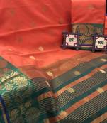 red Cotton Butta Pure Cotton silk Saree With Attached Blouse